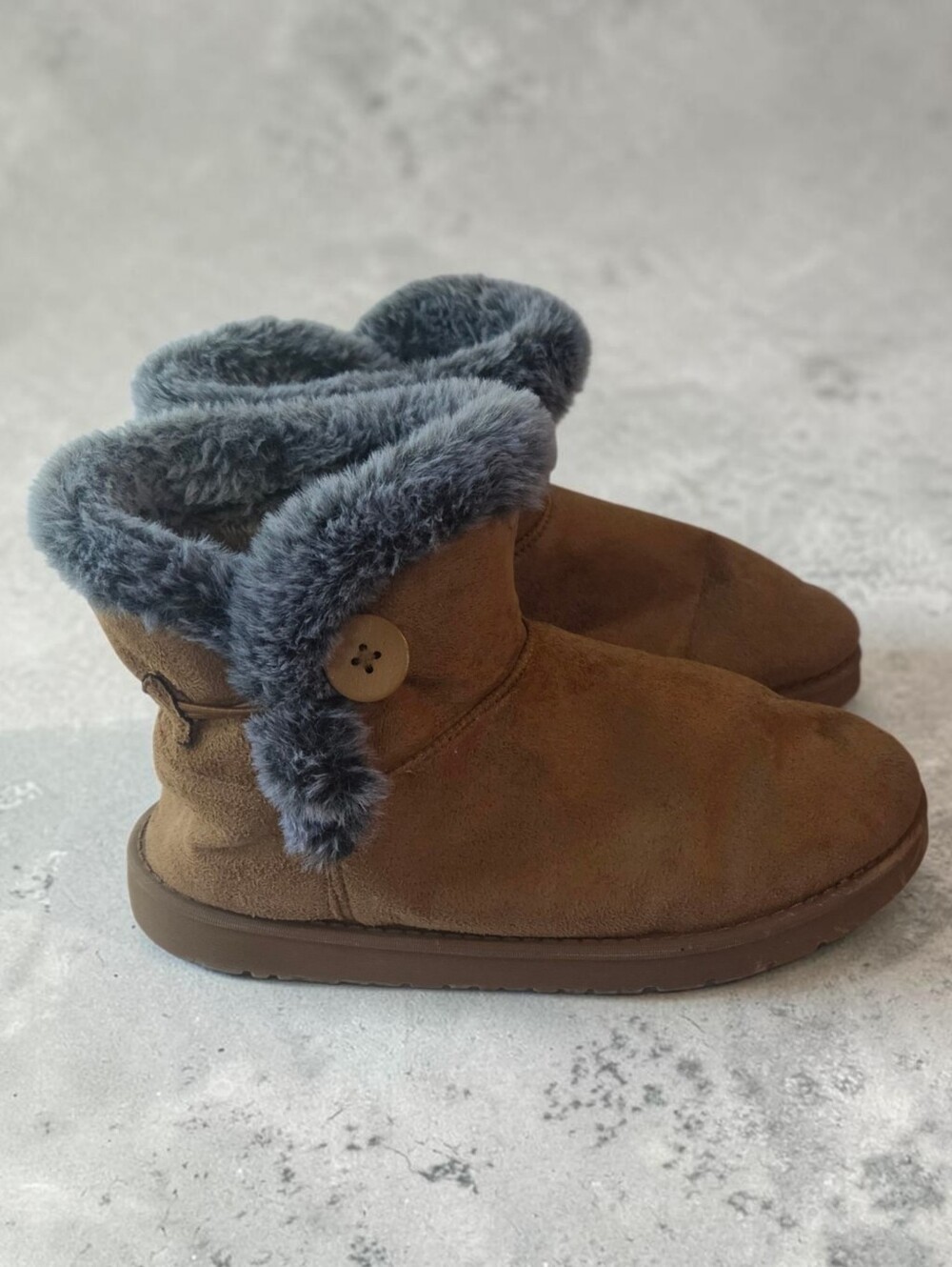 Rue21 Brown Faux Suede Ankle Boots with Gray Faux Fur Trim
